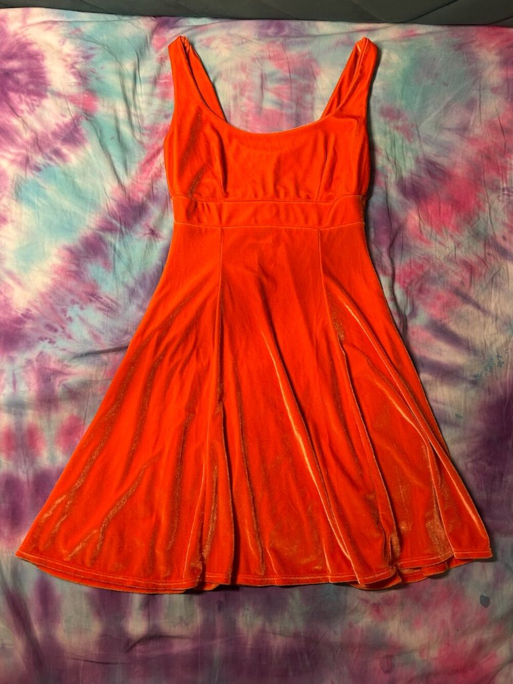 Ananas Hood River Bright Orange Velvet Mini Dress, Approx. size Small